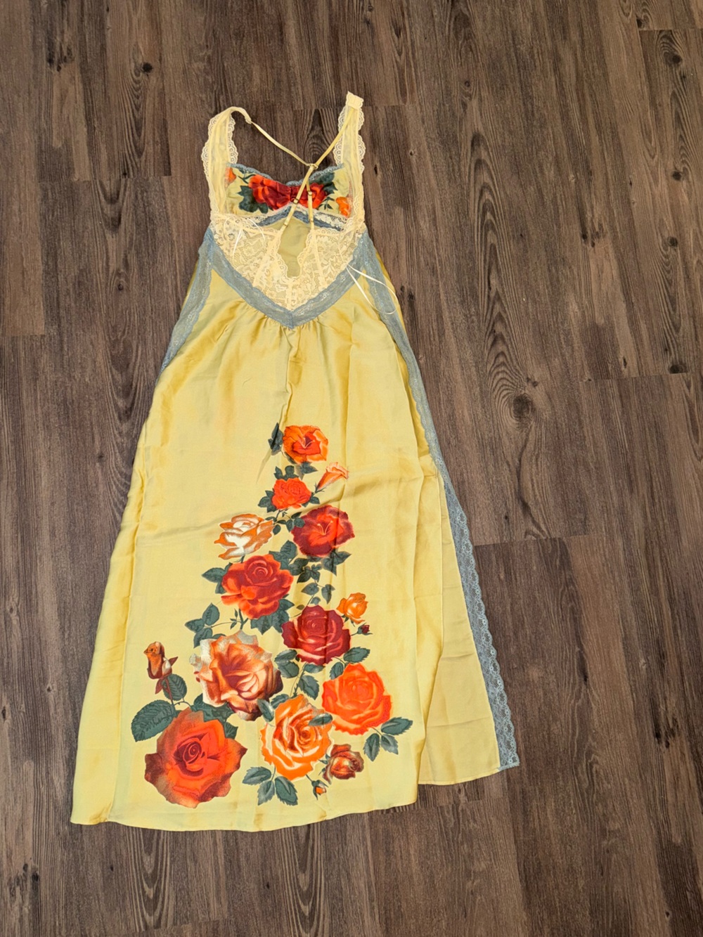 Yellow Floral Lace-Trim Maxi Dress with Red Rose Print - Picture 4 of 5